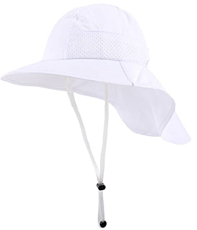 MASOCIO Baby barn solhatt reversibel sommarhatt flickor pojkar med brett brätte fiskarhatt, Vit, 6-24 månader