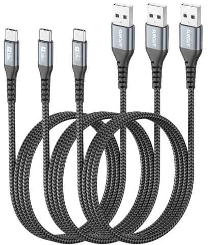 SUNGUY USB auf USB C Kabel, 1M 3 Pack USB C Kabel für Galaxy S24/S20, Note 10 Google Pixel 7 pro, HUAWEI P30, iPhone 17/16/15 Pro Max-Grau