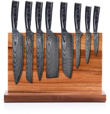 KÜCHENKOMPANE – Edelstahl Messerset Kuro mit magnetischem Messerblock | 8-teiliges Küchenmesser Set | Kochmesser mit ergonomischen Epoxid-Griff | rostfrei & scharf | Designed in Germany