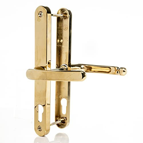 70mm PZ UPVC Door Handles Suits Cego Locks - Polished Brass - Lever/Lever - 70mm PZ (Centres) - 215mm Screw to Screw - Backplate 245mm X 32mm - UPVC Door Handle - Brass Replacement PVC Door Handle