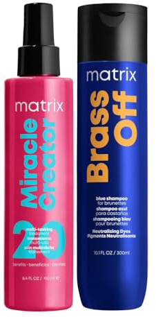 Matrix Miracle Creator Leave-In Spray mit 20 pflegenden Eigenschaften & Brass Off Shampoo für brünettes Haar gegen Kupferstich