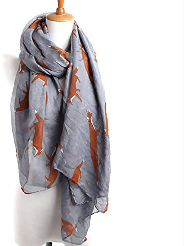 Bysonglezai Schals Damen Tücher Halstuch Scarf Seidenschals Seidenschal Schal Für Damen Mode Vielseitig Cartoon Niedlich Fuchs Tiermuster 180X90Cm 180Cmx90Cm Grau
