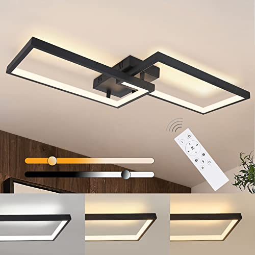CBJKTX Deckenlampe LED Deckenleuchte Dimmbar mit Fernbedienung 40W Schwarz Wohnzimmerlampe aus Metall Modern Design Schlafzimmerlampe Küchenlampe für Wohnzimmer Schlafzimmer Esszimmer Arbeitszimmer