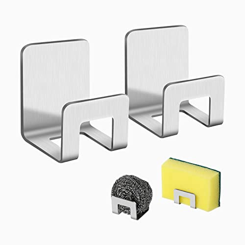 FuninCrea Schwammhalter Küche, 2 Stück Edelstahl-Selbstklebende Schwammregale Multifunktionsküchenspüle Rack Verwendet um Schwamm Topf Abdeckung und Badezimmer Zubehör zu Speichern (Grau)