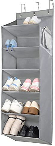 KEEGH Organizer über der Tür für Schuhe Türschuhregal mit 6 Tiefen Taschen für 12 Paar Schuhe, Hängender Schuhschrank für Turnschuhe, Stiefel, Grau