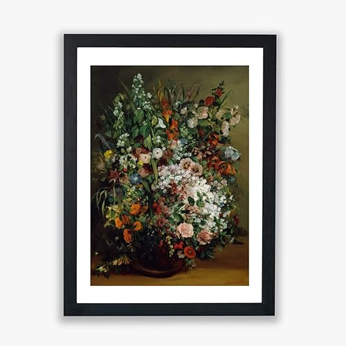 Spiffing Prints Courbet Gustave – Bouquet de fleurs dans un vase – Poster mural – Art de décoration d'intérieur – Impression giclée – Impression encadrée – Petit format