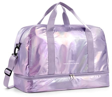 Vllcsla Bolsas de Deporte para Mujer con Compartimentos Zapatos, 40L, Bolsa de Gimnasio Ligera Impermeable con Bolsillo Húmedo, Bolsa de Viaje Impermeable Mujer para Deportivas Gimnasio (Morado)