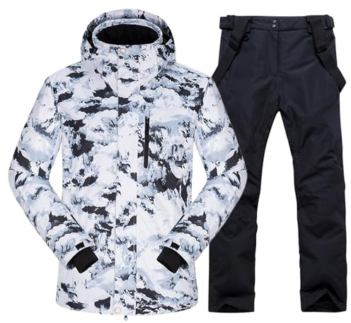 ALSOGO Herren Ski Jacke und Hosen Set Ski Anzug Winter Wasserdicht Winddicht Kapuze Schneemantel 2-Stücke Snowboard Sets shanqun-Black L