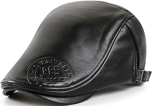 JFAN Män PU läder platt keps tidningspojke kepsar anknäbb hattar Scally basker keps hatt justerbar cabbie körmössa, Svart, one size