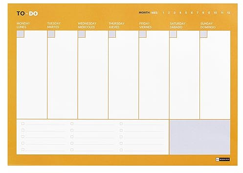 Miquelrius – horizontaler TO-DO-Wochenplaner, A4-Format: 297 x 210 mm, zeitloser Planer, geklebt, 54 Blatt, 9 Farben, 80 g/m² weißes Papier