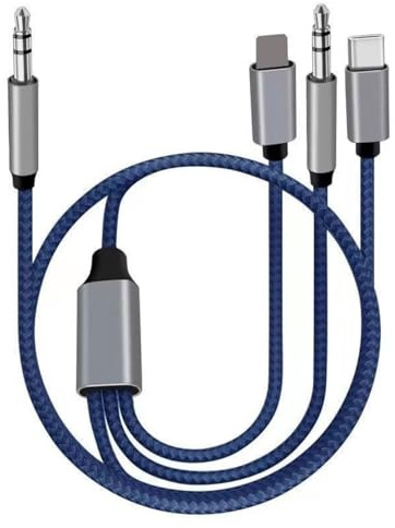 Aux Cable for iPhone in Car, 3 in 1 Aux to USB C Cable, 3.5mm to 3.5mm Aux Cord, Aux Cable for Car Speaker/Headphone, Cable Adapter Compatible with iPhone/Samsung/Huawei (1.2m)