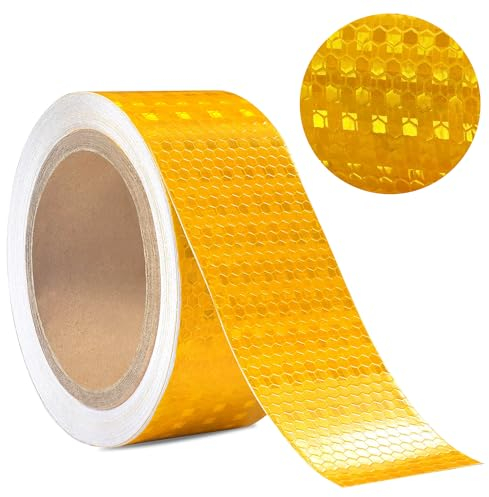 Nastro Riflettente Adesivo Giallo, 5cm X 10m Impermeabile Catarifrangente Nastro Riflettente Alta Intensità Adesivo Catarifrangente Nastro Riflettente di Sicurezza, per Auto Moto Attività Notturna