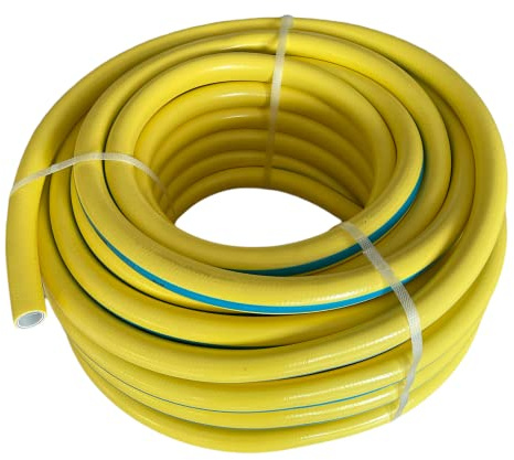 Tubo innaffio per irrigazione 6 strati antitorsione Giallo Flessibile antialga retinato da giardino (Diametro 1 e 1/4- 25 metri)