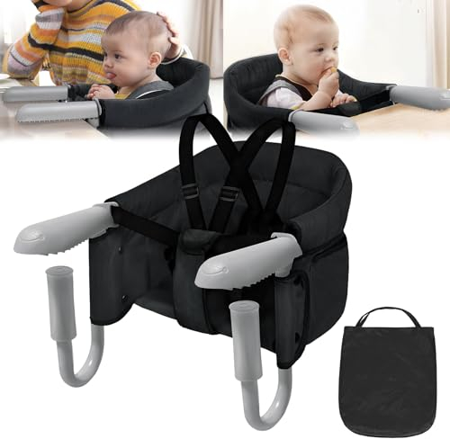 LZQ Tischsitz Baby 6-36 Monate Sitzerhöhung Babystuhl Faltbarer Boostersitz Babysitz für 2-8cm Dicke Tische Kinder Essen Stuhl Sitzhilfe mit Rutschfest Klemmen und Sitztasche(Schwarz)