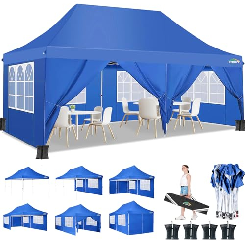 COBIZI Gazebo 3x6 Pieghevole Impermeabile con 6 Parti Laterali, UV 50+ Gazebo da Giardino Tenda Padiglione Pop up con 4 Sacchi di Sabbia, per Campeggio, Festival, Feste