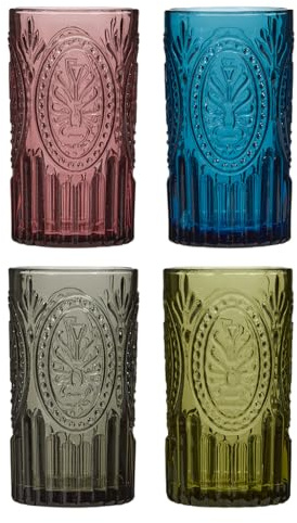 Tumbler Glass Set of 4 Vintage Style Embossed Glass Tumblers (Highballs)