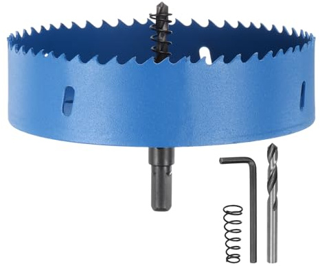 sourcing map Bimetall-Lochsägen-Set, 139 mm, Lochschneider-Set mit 1 x 6,35 mm Sechskantschaft, 2 x 0,6 cm Zentrierbohrer, 2 x Federn, 1 x Schraubenschlüssel für Holz, Kunststoff, Weichmetall