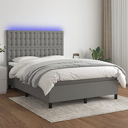 Homgoday Boxspringbett Matratze und LED Dunkelgrau 140 x 200 cm aus Stoff, moderne Bettstruktur, Bett Bettrahmen, Bettrahmen, Rahmen für Schlafzimmer Model3135198