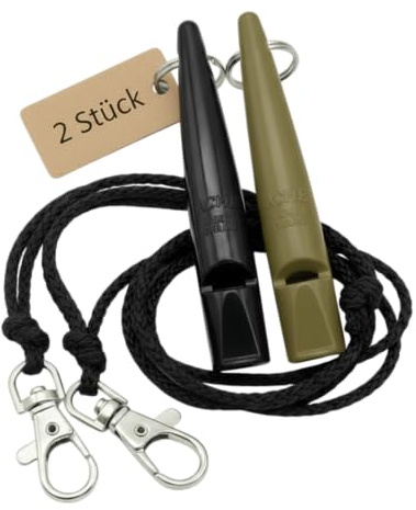 ACME Hundepfeife No. 210,5 mit Pfeifenband | Im Doppelpack | 2 Pfeifen inklusive 2 Bänder | Ideal für den Rückruf - Laut und weitreichend (Black + Olive Drap)