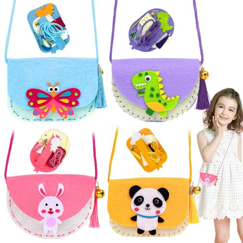 Cosysparks Kit Couture Enfant, Pack de 4 patron Couture Enfant kit de Couture en Feutre Fun DIY éducatif Couture Artisanat Cadeau avec Outils de Coutures (Style de corde longue)