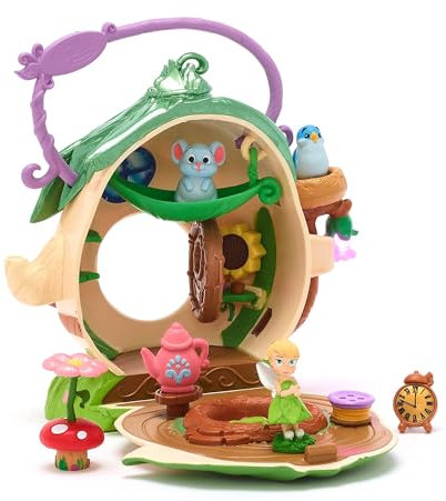 Disney Store Official Disney Tinker Bell Playset, Peter Pan, 23cm / 9”, Animators' Collection Littles, 9 Pc. Dollhouse set, with Fairy, Animals and Accessories
