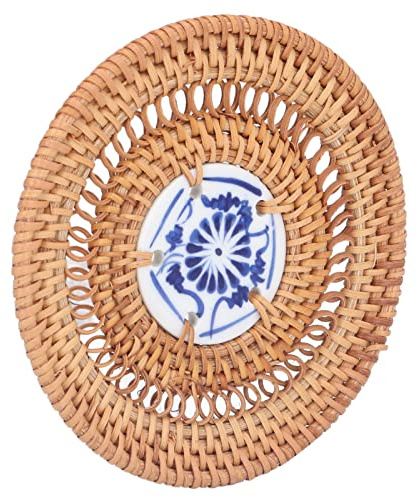 Sottobicchieri in Rattan Fatti a Mano Sottopentola Rotondo Intrecciato in Paglia per Tazza da tè, Piastra in Vimini Resistente Al Calore per Pentole e Padelle Calde, (10 cm)