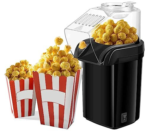 HSWOYEA Machine à Pop-Corn Portable, Pas Besoin d'huile, Machine à Pop-Corn à air Chaud 1200 W, pour la Famille, Les fêtes, avec Tasses à mesurer, Noir