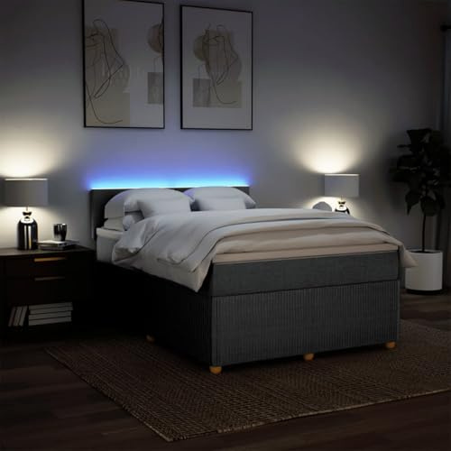 IKAYAA Boxspringbett 140 x 200 cm - Bett mit LED Beleuchtung, Topper & Federkern Matratze - Polsterbett 140 x 200 cm mit Matratze - Bett mit Matratze und Lattenrost Hellgrau