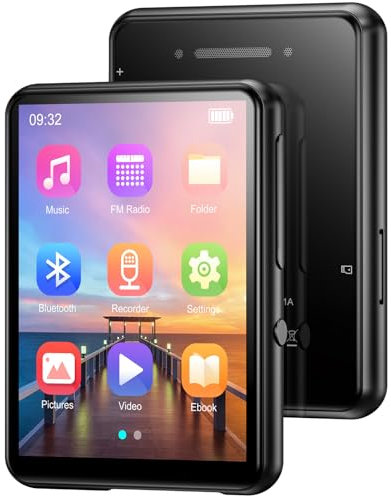 128GB MP3 Player with Upgrade Bluetooth 5.3, HiFi Sound Shuffle Single Loop Music Player with HD Speaker, FM Radio, Voice Recorder, 2.4IN Full Touchscreen MP3 Ideal for Sport (Earphones Included)