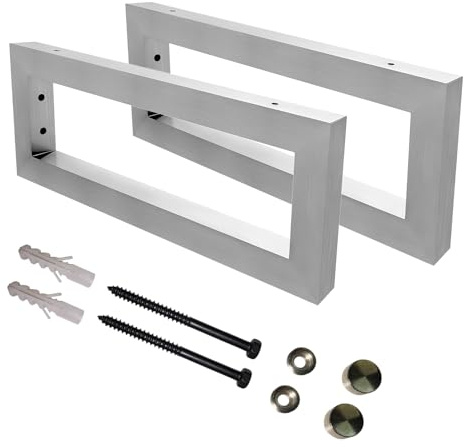 CAVATINY 2X Wand-Konsole RECHTECK | Waschtisch-Halterung stabil | Einfache Wand-Montage | Regal-Halter aus 304 Edelstahl | Konsolen-Träger für Waschbecken & Wand-Regal (Breite 450mm)