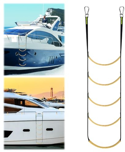 SUNOYA Boots Strickleiter, 5 Stufen Bootsleiter Marine-Strickleiter, Stufen-Strickleiter für Boote, Faltbares Uv-Schutz-Reflexseil, für Schlauchboot Kajak Motorboot Kanufahren