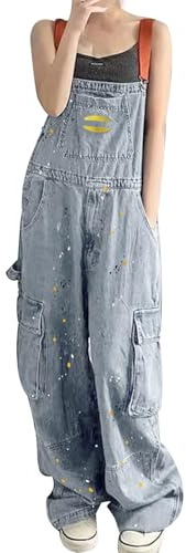 Salopette en jean pour femme - Longue - Grande taille - Salopette pour femme - Jeans années 90 - Baggy - Combinaison élégante - Sans manches - Salopette de travail vintage - Avec poches - Combinaison