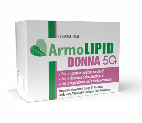 ArmoLipid Donna 50+, Integratore Alimentare con Omega 3, Vitamina B6, Risso Rosso Fermentato,Supporto per Menopausa, Cuore e Stanchezza, Senza Glutine