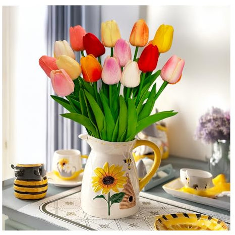 MUSHUI 18 bouquet di tulipani artificiali, in poliuretano, 9 colori, mix di tulipani, fiori finti, mazzi di fiori, per la casa, il bouquet di nozze, feste, centrotavola, multicolore
