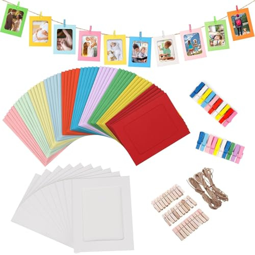 40 Stück Papier Fotorahmen, Kraft Paper Picture Frames mit Holzklammern Klein & Hanfseil, 11,5*15,5CM Cardboard Photo Frame, Kreativer Papier-Bilderrahmen für Zuhause, Büro, Schule, Wand Dekoration