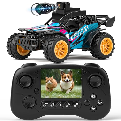 suangrc Camión RC con Cámara FPV, Coche Teledirigido 2.4GHz, Pantalla 2.4, 2 Velocidades, Todo Terreno Recargable para Niños y Adultos Principiantes