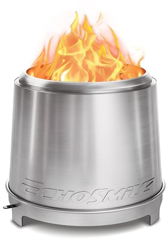 EchoSmile Brasero Exterieur 46cm avec Triple Combustion et Flux d'air Réglable, Foyers Portable de sans émission de Fumée, Bac à Cendres Amovible, Acier INOX, pour Jardin, la Cour, Patio et Plage