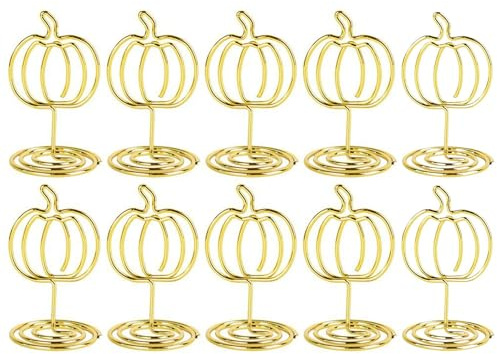 Bkljkf Halloween bordshållare | pumpa bordskorthållare – 10 stycken metallklämmor höst dekoration för födelsedag skördefest mat skyltar servetter