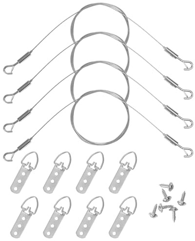 Picture Hanging Wire Kit,4pcs Adjustable Hanging Wire,1m X 1mm Heavy Duty 50lbs Small Hooks,8pcs 3-Hole D Rings Picture Hangers with Screws for Canvas Paintings/ Mirrors/ Frames