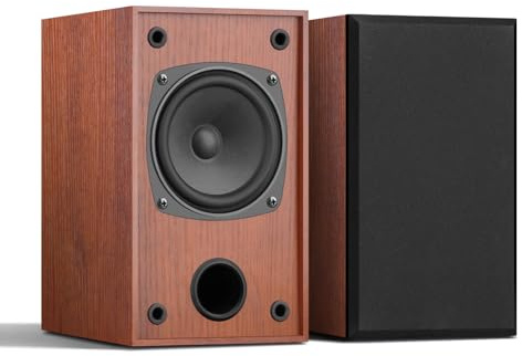 WMQ Passive Bookshelf Speakers Pair,30W *2 ，Stereo Hi-Fi Speakers with 4 Full-Range Driver & Built-in Wall-Mount, MDF Wood Enclosure,Ideal for Turntable, Needs Amplifier/Receiver (Wood grain color)