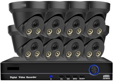 JOXLOVER Kit di videosorveglianza Telecamera Dome 4K Poe Kit di telecamere di Sicurezza IP Impermeabile for Esterni Set Visione Notturna a Colori Kit NVR 8CH per Esterni(None,10ch NVR 8pcs Camera)
