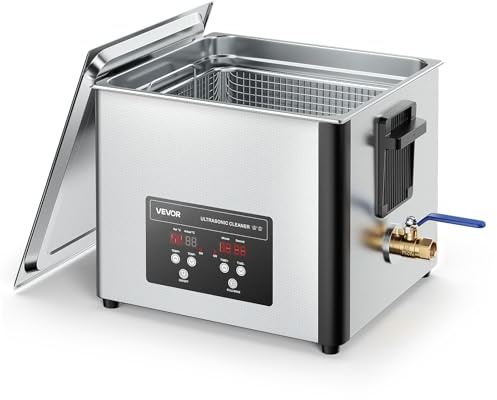 VEVOR Limpiador Ultrasónico 15 L, Máquina de Limpieza Ultrasónica Profesional con Cesta de Limpieza y Pantalla Digital, Acero Inoxidable, 240 W y 40 kHz, para Piezas, Carburadores e Instrumentos
