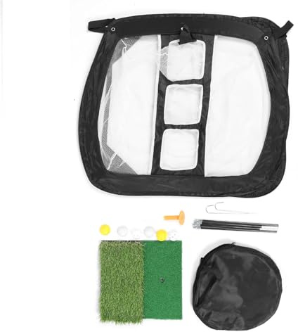 Golf Training Mat avec Filet de Pratique Tout - en - Un, Tapis et Accessoires - Entraînement de Swing, Chipping et Driving à Domicile, Portable et Facile à Monter