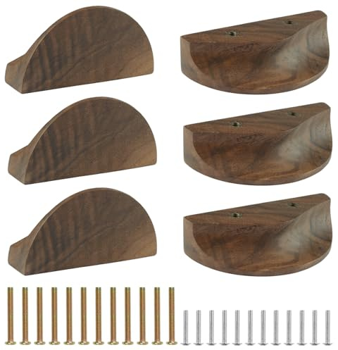 MOROBOR Maniglie per cassetti a mezza luna, 6 PZ maniglie semicircolari per mobili in legno con doppio foro, ferramenta in legno naturale per mobili, cassetti, comò, armadio, credenza