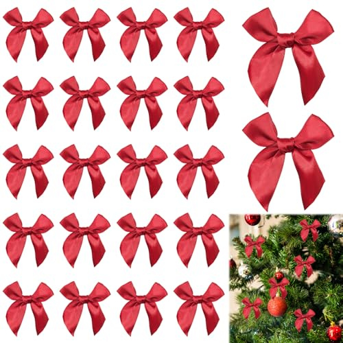 ACKKOR 30 Pcs Red Bow, Christmas Tree Bows Christmas Wrapping Accessories Small Red Bows for Crafts for Girls for Diy Craft Scrapbooking Wedding Gift Wrapping Christmas Decoration