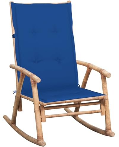 QZZCED Sedia a dondolo in bambù con cuscino impermeabile per giardino e patio, mobile da esterno, resistente ai raggi UV e alle intemperie, struttura solida e facile da pulire, con cuscino