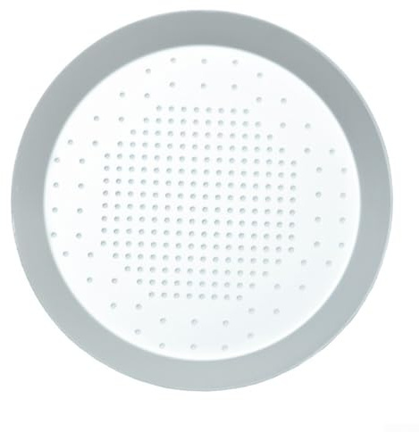 Molde redondo de aluminio perforado para hornear pizzas de corteza rellenas, garantiza una rápida conducción del calor y una cocción consistente (B-13 pulgadas)