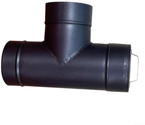 Chimenea en T con cierre de limpieza, 150 mm, acero inoxidable, resistente al calor, color negro para tubos de chimenea y estufa de leña