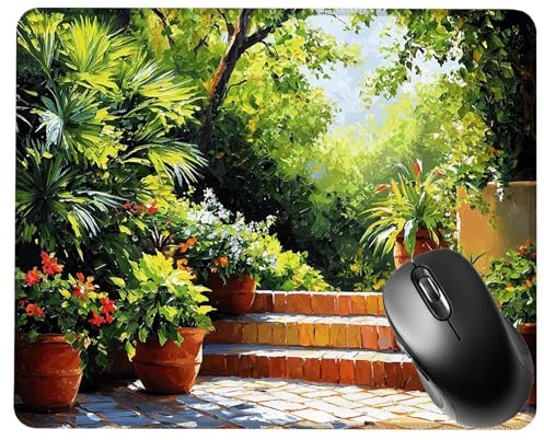 Mouse Pad 42x35cm, Mice Pad with Non-Slip Rubber Base, Mouse Mats for Computers Durable Stitched Edges, Easy Gliding, Smooth Surface for Laser and Optical Mouse Mat, Portable, Garden Landscape S0F-384