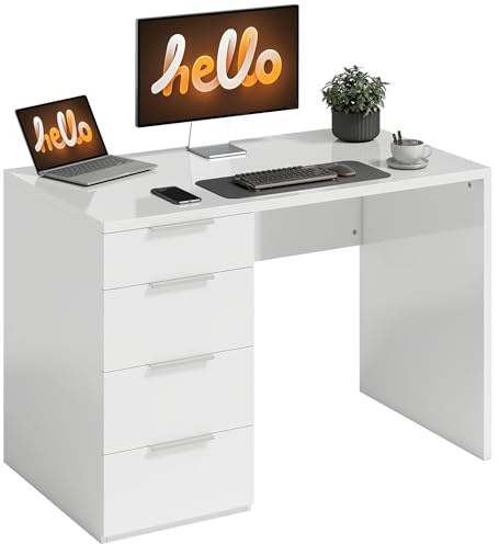 HOMCOM Bureau d'Ordinateur avec Rangement 4 Tiroirs 110 x 60 cm Blanc